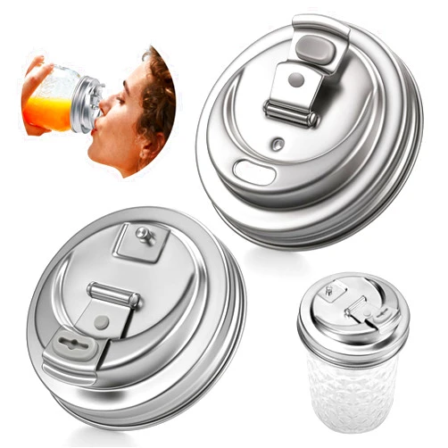 Palksky Mason Jar Drinking Lids,Stainless Steel Wide Mouth Mason Jar Sip Lid accessories,Anticracking Leak Proof Seal Flip Cap Cover Airtight Accessories for Drink,2Pack