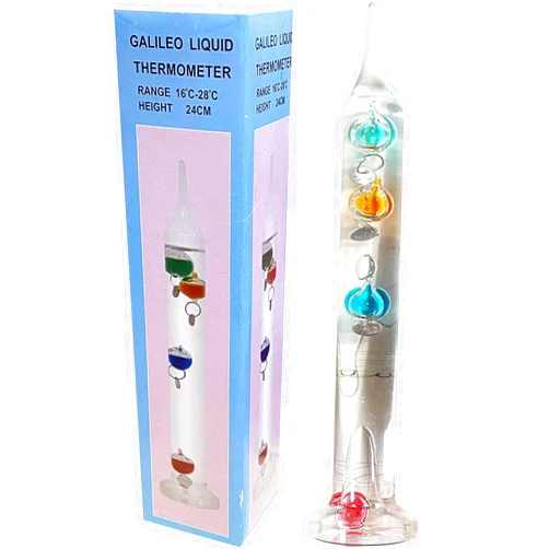 Hendel Galileo Glass Thermometer, Multicolor Floating Spheres Balls, Measures Temperatures from 16ºC to 28ºC, (9.5 Inches)