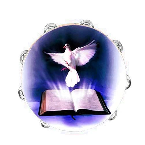 GuangTao king Tambourine 10 inch peace Dove Bible Double Row Handbell Clap Drum Tambourine for Pray Church Party Musical Instrument Zebra Sounds