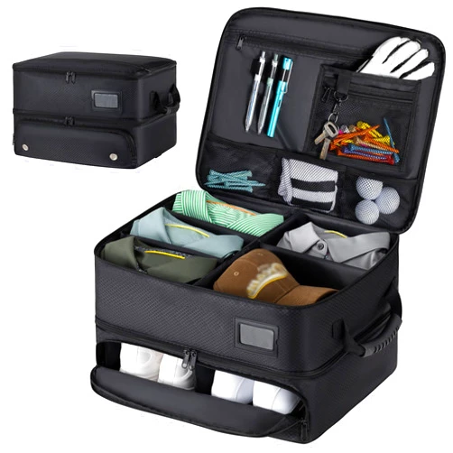 HIMAL HIMAL2 Layer Golf Trunk Organizer, Collapsible & Foldable Golf Travel Storage，Waterproof Car Golf Bag with Independent Ventilation Compartment for 2 Pair Shoes