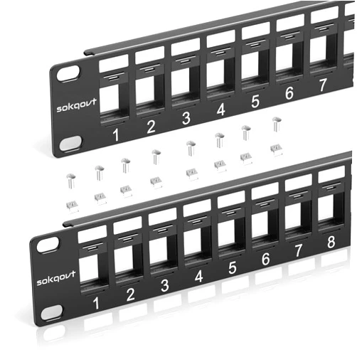Sokqovt 24 Port Blank Keystone Patch Panel with Snap-in Design (2 Pack), Cat6 Network Patch Panel 1U 19 inch, Rack Mount Ethernet Patch Panel (for Slim Keystone Only)