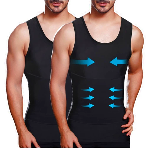Lgtfy Mens Slimming Compression Shirt, Body Shaper Workout Tank Top, Gynecomastia Tummy Control Undershirts - Change in Seconds
