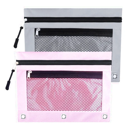 AHOME 3 Ring Binder Pencil Pouchs, Zippered Pencil Pouch Double Pocket Pencil Pouch 3 Ring with Clear Window