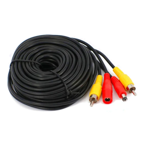 SPGBK 15M 59Ft RCA DC Power Audio Video AV Extension Cable for CCTV Security Car Tuck Bus Trailer Reverse Parking Camera