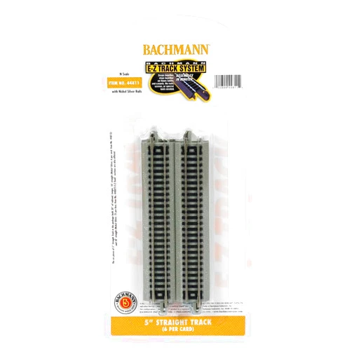 Bachmann Trains - Snap-Fit E-Z TRACK 5” STRAIGHT TRACK (6/card) - NICKEL SILVER Rail With Grey Roadbed - N Scale, 8