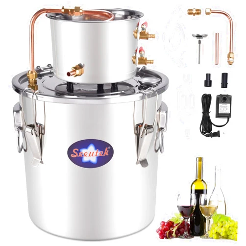 Seeutek Alcohol Still 13.2Gal 50L Stainless Steel Water Alcohol Distiller Kit Spirit Boiler Copper Tube Ethanol Still W/Thumper Keg Pump Build-In Thermometer for Home Brewing Whisky Wine Brandy Making