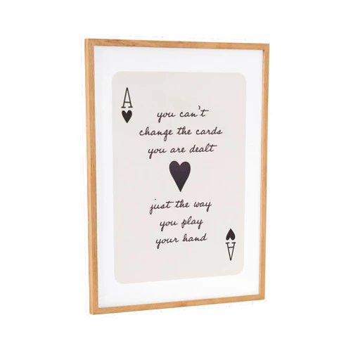Kate and Laurel Ace of Heart Cards Positive Quote Framed Wall Art by The Creative Bunch Studio, 16x20 Natural, Modern Deck of Cards Art for Wall