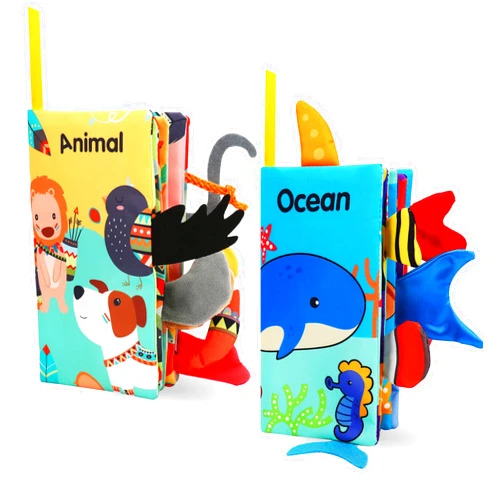 BARMACO Baby Soft Books, Touch and Feel Crinkle Cloth Books for Babies, Infants & Toddlers, Learning Toys Gifts for Boys & Girls, Early Development Interactive Sensory Toys, Ocean Animal Tails Books