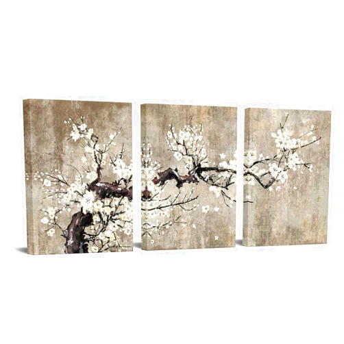 YeiLnm 3 Panels Flower Wall Art White Plum Blossom Canvas Picture Print Vintage Brown Paintings Elegant Floral Prints Artwork for Bathroom Kitchen Modern Country Home Wall Decoration