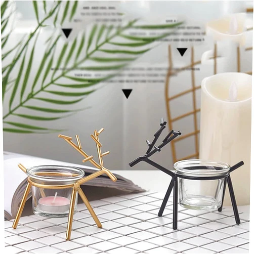 The Bright Storey ® Christmas Glass Reindeer Candle Tealight Holders Pack of 2 (Black, Gold)
