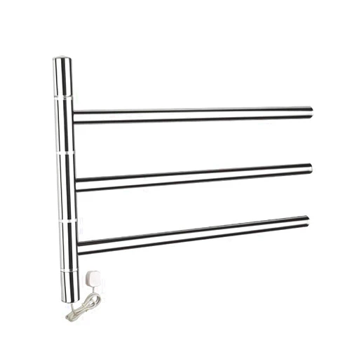 GLYYR Electric Towel Warmer, Chrome Heated Towel Rack with 3 Swing Bars 304 Stainless Steel Electric Drying Rack Wall Mounted Folding Arm Swivel Hanger for Bathroom, 56×45cm,Plug in