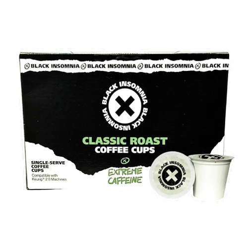 Black Insomnia Coffee Extreme Caffeine Single Serve Cups (For Use In Keurig Brewers) Strongest Coffee in the World - Classic Roast - 12 Count