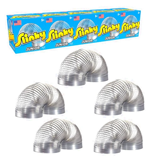 Slinky Brand Jr. The Original Walking Spring Toy, 5-Pack Small Metal Slinkys, Great for Party Favors and Gift Bag Toys, Multi-Color (03160) Slinky Brand Jr. - 5pk Small Metal Slinkys