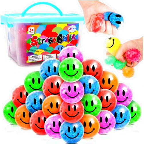 Demilong Squishy Stress Balls Fidget Toys - 24 Pack Sensory Stress Balls Bulk, Fidget Sensory Stress Ball for Autism, ADD, ADHD, Autism - Classroom Prizes, Birthday Party Favors, Easter Basket Stuffers