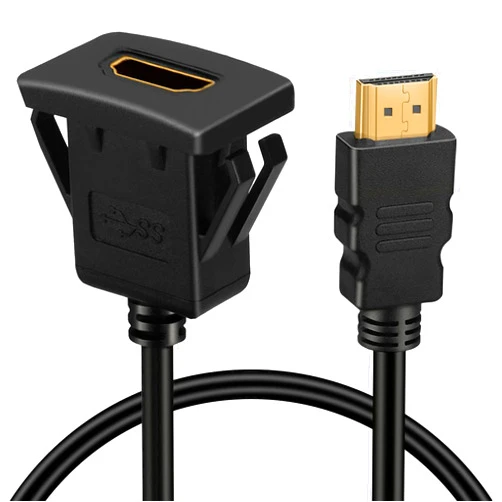BATIGE Square HDMI Panel Flush Mount Cable Male to Female Car Mount Extension Cable for Car Truck Boat Motorcycle Dashboard Panel - 3ft