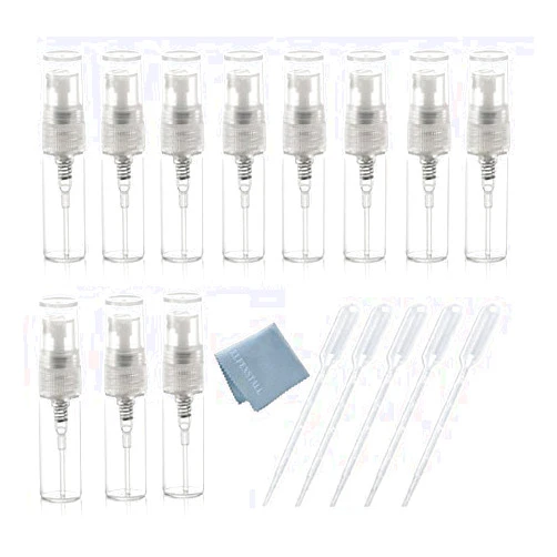 Elfenstall Elfenstal- 10pcs 20pcs Mini Clear 3ml 5ml 1/6OZ Atomizer Fine Mist Empty Glass bottle Spray Refillable Fragrance Perfume Scent Sample Bottle Clean Cloth for Travel Party Makeup Tool free 3ml Pipette