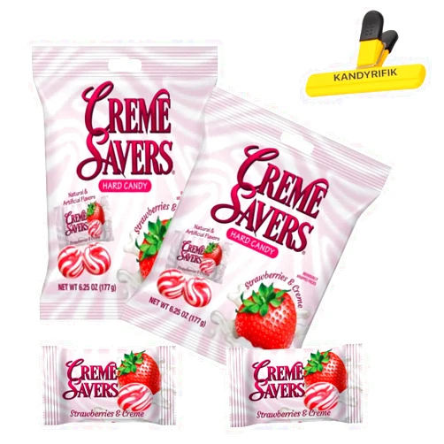 KANDYRIFIK CREME SAVERS (2 PACK 6.25 OZ STRAWBERRY & CREME) | Classic Original Individally Wrapped, Strawberries and Creme and Orange and Creme Hard Candy