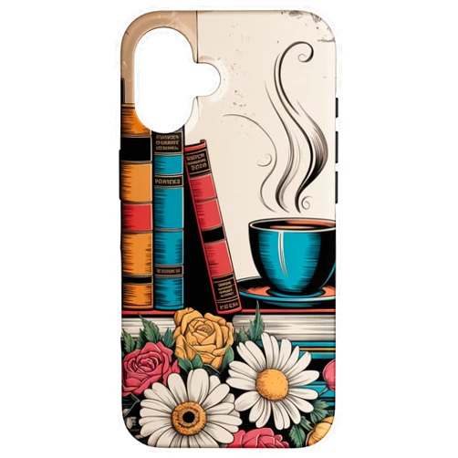 Books Coffee and Flowers Vintage Library iPhone 16 Books Coffee and Flowers Vintage Library Bibliomane lovers Case
