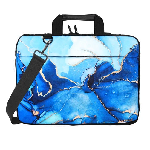 WIRESTER 15 inch Laptop Tablet Sleeve Shoulder Bag, Canvas Handbag Carrying Case with Adjustable Strap Compatible with 14-15.6 Inch Asus Dell Lenovo HP Sony Acer - Marble Gold and Blue