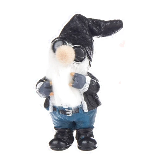 Ganz Decorative Biker Gnome Figurine, Black and Blue Outfit with White Beard, Sunglasses, Motorcycle Style (Biker Gnome (1))
