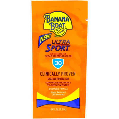 Banana Boat Ultra Sport Sunscreen Lotion Packets, Broad Spectrum SPF 30, Water & Sweat Resistant, 0.4 fl oz (Pack of 24)