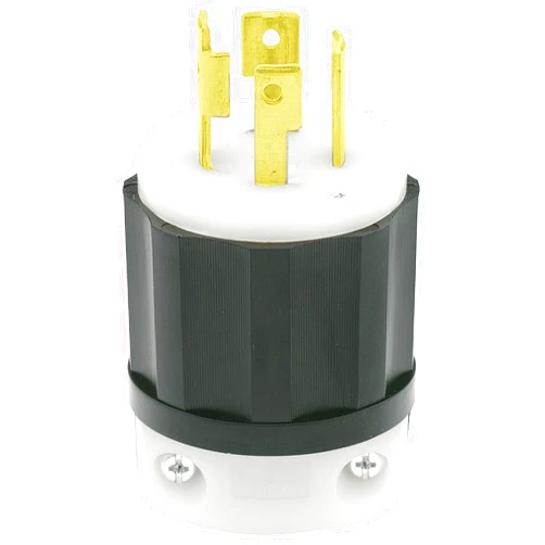 Leviton 2721 30 Amp, 250 Volt 3-phase, NEMA L15-30P, 3P, 4W, Locking Plug, Industrial Grade, Grounding - Black-White