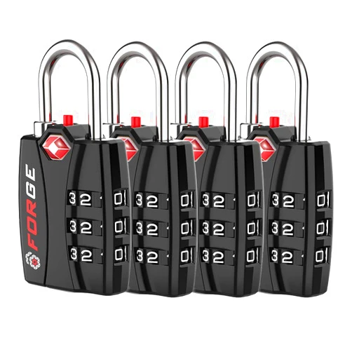 Forge TSA Luggage Combination Lock - Open Alert Indicator, Easy Read Dials, Alloy Body- Ideal for Travel, Lockers, Bags (Black 4PK)