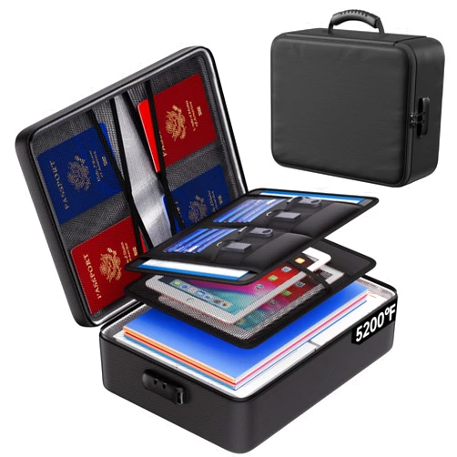 ENGPOW 5200°F Fireproof Document Bag with Lock,Upgraded Heat Insulated Fireproof＆Waterproof Box 8 Layers Document Organizer,Portable Home Travel Safe Storage for Important Documents, Files, Laptop