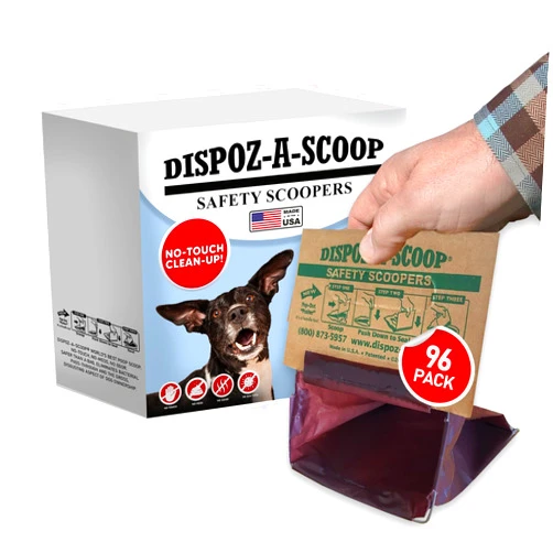 Healthpro Prods. Dispoz-A-Scoop Hands-Free Pooper Scooper with Bag Attachment - Nature-Conscious & Durable Waste Bags for Dogs - Built-In Belt Loop & Leash Holder - On-the-Go Cleanup - Scoop & Seal - Pack of 96