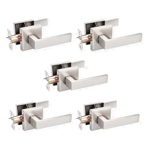Probrico 5 Pack Square Door Lever Door Lock Handle Lockset Keyless Doorknobs Passage Knobs Lockset Interior Hallway Passage Closet in Satin Nickel