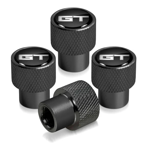 IPick Image for Ford Mustang GT in Black on Black Aluminum Tire Valve Stem Caps