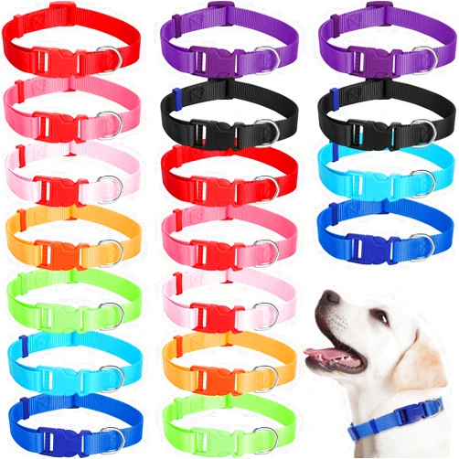Sanwuta 18 Pcs Adjustable Dog Collar 9 Colors Nylon Pet Collar Soft Neoprene Padded Collar with Buckle Heavy Duty Medium Dog Collars for Medium Dogs(Bright Color, Medium)