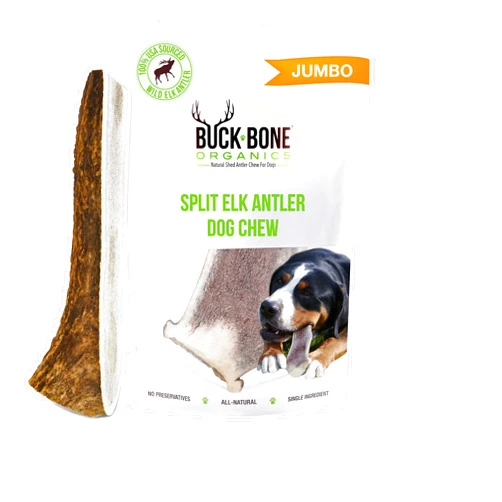 Buck Bone Organics Dog Chews, Elk Antlers for Dogs, Long Lasting Dog Bones for Aggressive Chewers, All Natural, No Preservatives, Wild Shed in The USA (Jumbo)