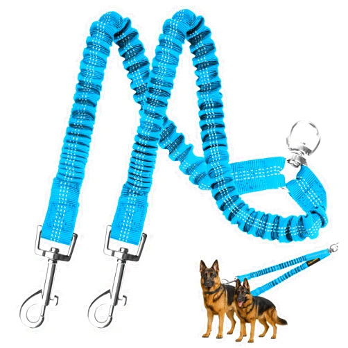 MingXpets MingXpet 2 Dog Leash, Dog Leash for 2 Dogs, 360° Swivel No Tangle Double Walking Training Leashes for Large Dogs That Pull, Comfortable Shock Absorbing Reflective Bungee, Blue