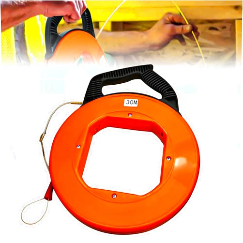 FITHOIST Fiberglass Fish Tape 100Ft Electrical Cable Puller 4mm x 30m Fish Tape Reel Great for Pull Communication Cable Line Long Runs with Plastic Case Wire Pulling Tool