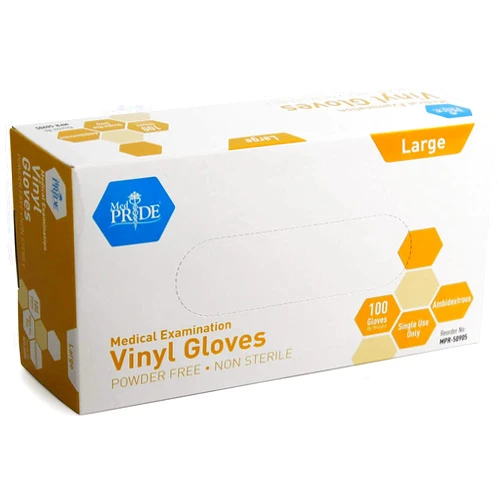 MED PRIDE MedPride Powder-Free Vinyl Exam Gloves, Large, Box/100