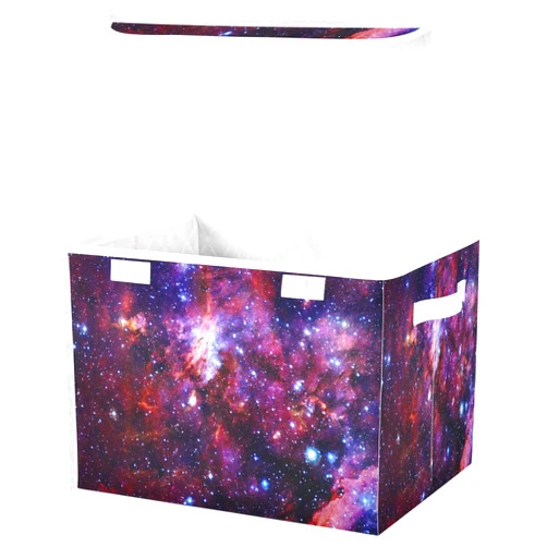 DIGTIA Storage Bins with Lids Galaxies Stars Glitter Foldable Storage Boxes with Handles Nebulas Space Large Storage Basket Collapsible Organizer Containers for Closet Home Bedroom Office