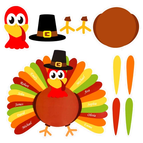MoDooris 33 Pcs Thanksgiving Paper Turkey Craft Kit DIY Turkey Feathers Cutouts Set Fall Bulletin Board Decor with Glue Points for School Classroom Autumn Fall Thanksgiving Wall Decor