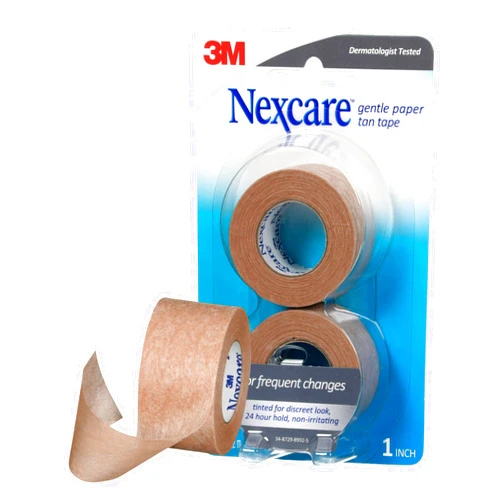 Nexcare Gentle Paper Tan Skin Tape, 1 in x 10 yd, Non-Irritating, Discreet Look, Great for Frequent Gauze Changes, Gentle on Sensitive Skin, Dermatologist-Tested, Hypoallergenic Tape, 2 Rolls