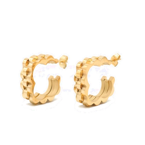 ZEMZEM ONLINE Gold Wave Edge Earrings for Women – Chunky Geometric Stud Hoops, Watch Band, Modern Layered Statement Jewelry EAR0023