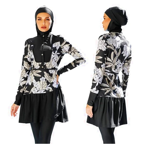 IDOPIP Muslim Swimsuits for Women Modest Islamic Arabic Swimwear Burkini Full Cover Hijab Top Pants Swimming Cap Bathing Suits