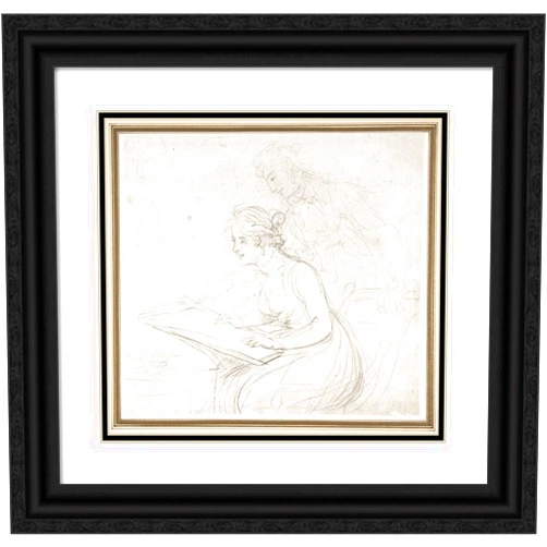 ArtDirect Thomas Rowlandson 16x15 Black Ornate Frame and Double Matted Museum Art Print Titled: The Drawing Lesson (1780-1827)