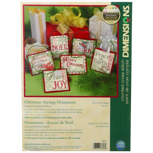 Dimensions Counted Cross Stitch Christmas Sayings Ornament Kit, 6 pcs