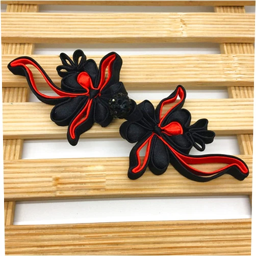 LYRACCES Sewing Fasteners Knotting Fabric Satin Flower Chinese Decorative Knots Cheongsam Frogging Button 1pair (Black red)