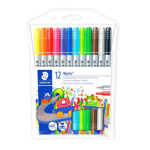 Staedtler Noris Club 320 NWP12 Fibre-Tip Pen with 2 Tips Pack of 12 in Soft Plastic Case