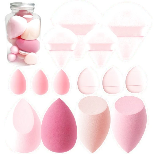 ElegGlo Makeup Sponge Set Blender Sponges 14 Pcs for Liquid Cream, and Powder Latex Free Makeup Sponges Multi-colored Sponges for Makeup Application with Storage Box Pink Gifts