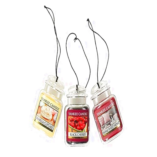 Yankee Candle Car Air Fresheners, Hanging Car Jar® Ultimate 3-Pack, Neutralizes Odors Up To 30 Days, Includes: 1 Vanilla Cupcake, Black Cherry, and 1 Home Sweet Home