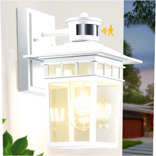 Hifeelen Motion Sensor Outdoor Lights Wall Mount, White Dusk to Dawn Exterior Light Fixture, Rustproof Waterproof Aluminum, Porch Exterior Light, for House, Garage, Front Porch, Patio
