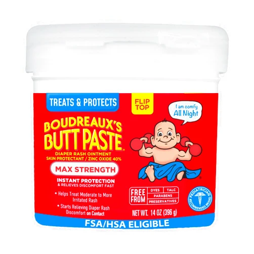 Boudreaux's Butt Paste Maximum Strength Diaper Rash Cream, Ointment for Baby, 14 oz Flip-Top Jar
