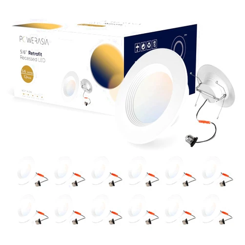 POWERASIA 12 Pack 5/6 Inch LED Can Lights Retrofit Recessed Lighting, 5CCT 6 Inch Recessed Lights Selectable 2700K-6000K Dimmable, 12W=75W, 1200LM Downlight with Metal Smooth Trim-ETL and Energy Star
